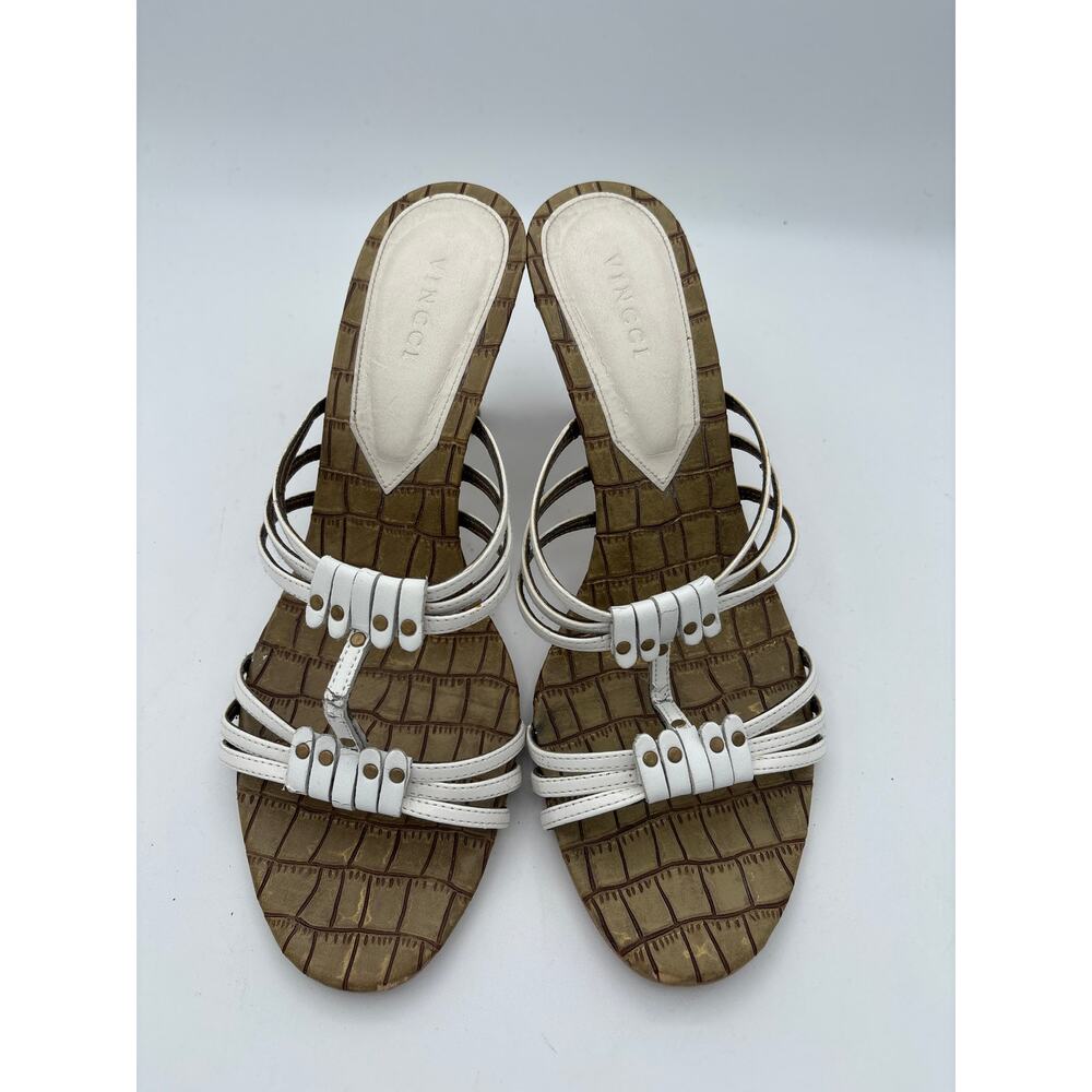 Women’s Vincci Size 8 White & Brown Strappy Heeled Sandals